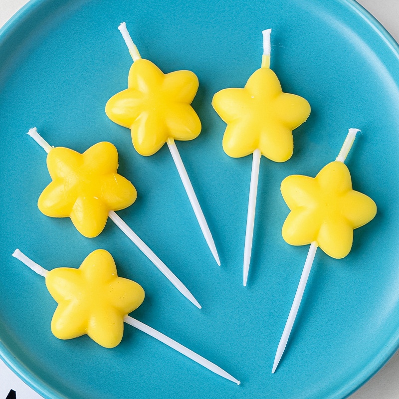 Paraffin Wax - 노란색 오각별 모양 캔들, 케이크 장식용,