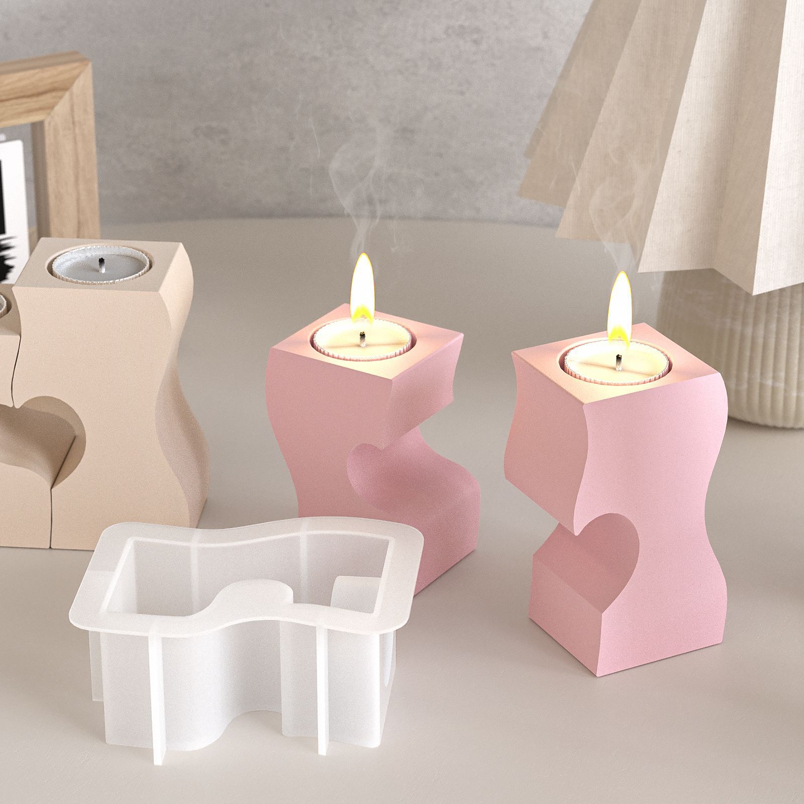 S 하트 촛대 실리콘 몰드 DIY 캔들 홀더 석고 석고 - Candle Molds 리뷰 및 가격