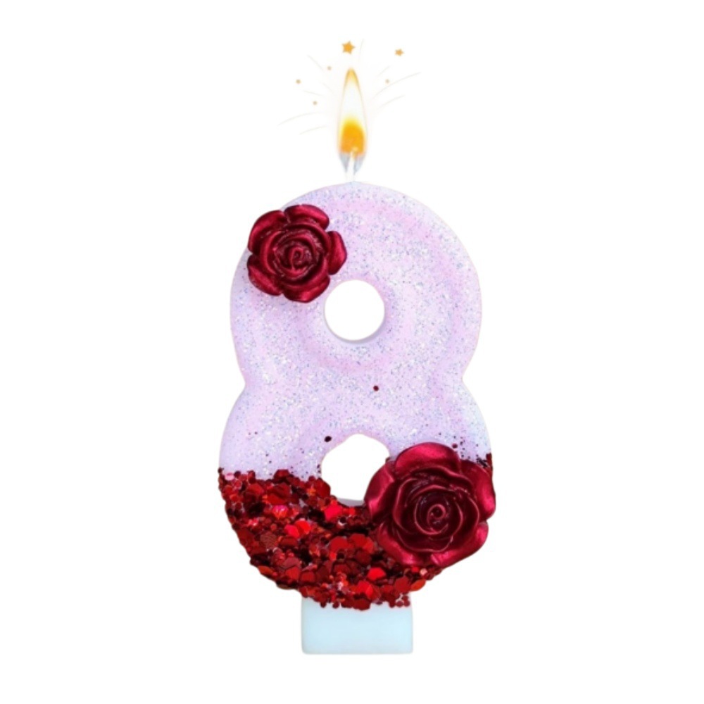 핑크 글리터 레드 로즈 플라워 생일 캔들 0 1 2 3 - Soy Wax 리뷰 및 가격