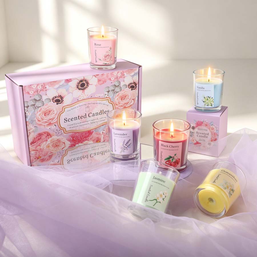 아로마테라피 향초 선물 세트 6가지 다른 향의 유리병  - Candle Fragrance 리뷰 및 가격