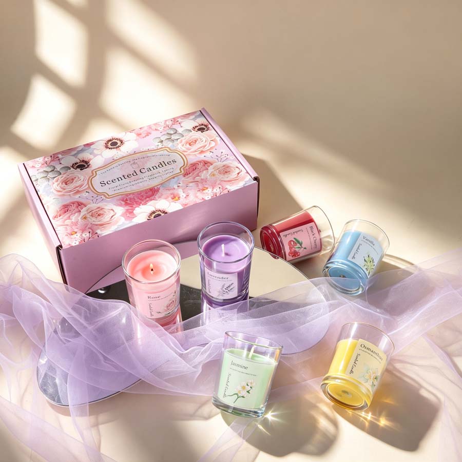 아로마테라피 향초 선물 세트 6가지 다른 향의 유리병  - Candle Fragrance 리뷰 및 가격